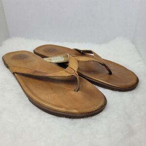 UGG Bennison II Brown Solid Leather Comfort  Flip Flop Sandal Shoes Size 14